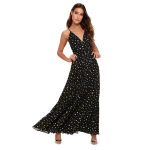 LuLus Galactic Goddess Gorgeous Black Star Space Print Sleeveless Maxi Dress